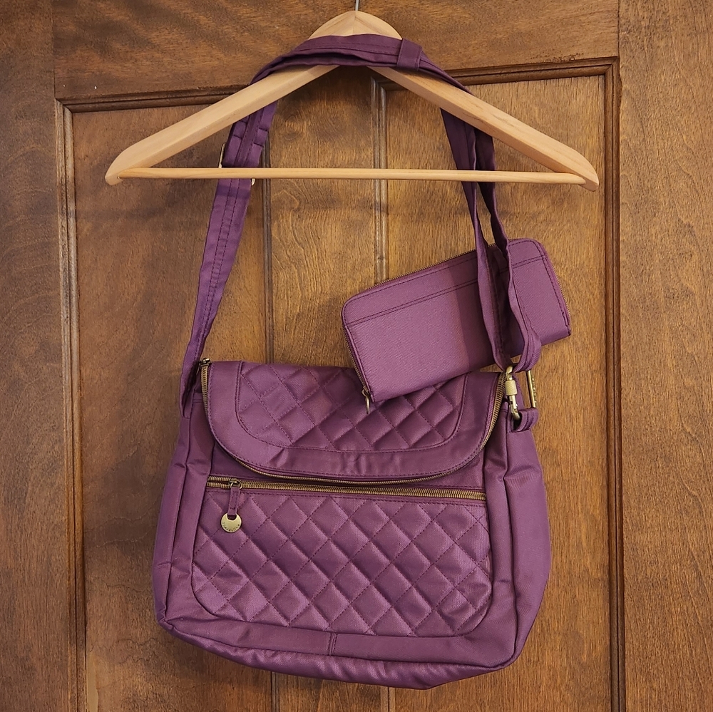 Purple Travelon Anti-Theft Quilted Convertible Bag with Wallet